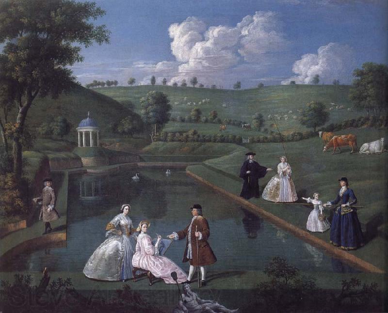 Edward Haytley The Brockman Family and Friends at Beachborough Manor the Temple Pond looking towards the Rotunda Norge oil painting art